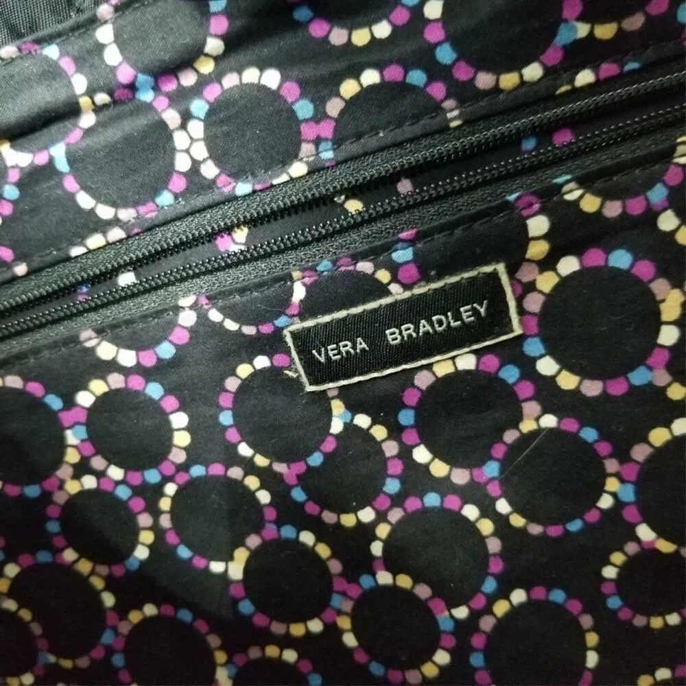 Vera Bradley Pocketbook Hobo Purse Black Quilted Patent Leather Trim